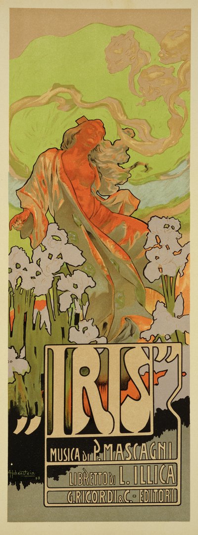 Iris-oopperan partituurin kansikuva ja libreto, 1898 tekijältä Adolfo Hohenstein