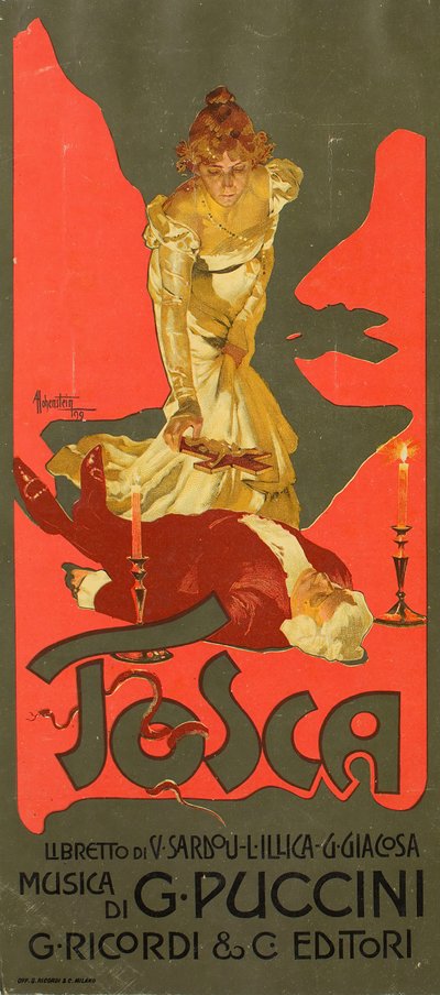 G. Puccinin juliste Opera Toscaan, 1899. tekijältä Adolfo Hohenstein