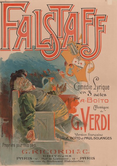 Juliste Giuseppe Verdin oopperaan Falstaff, 1894. tekijältä Adolfo Hohenstein