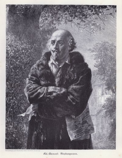 William Shakespeare, englantilainen näytelmäkirjailija (kaiverrus) tekijältä Adolph Friedrich Erdmann von (after) Menzel