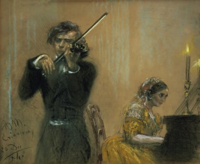 Clara Schumann (1819-96) ja Joseph Joachim konsertissa tekijältä Adolph Menzel
