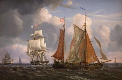 Laivat purjehtivat ja lyövät tuulta vastaan Soundissa tekijältä Adolph Friedrich Vollmer