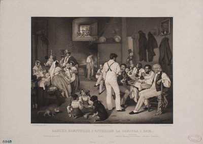 Tanskalaiset taiteilijat Osteria la Gensolassa Roomassa tekijältä Johan Adolph Kittendorff