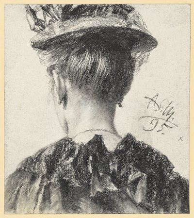 Hattupäisen naisen rintakuva takaa tekijältä Adolph Menzel