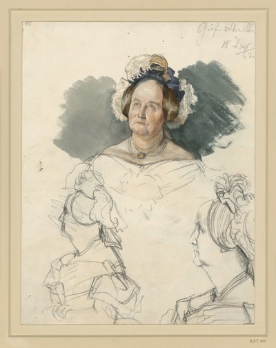 Kreivitär Alvensleben, o.s. v. d. Osten-Sacken. Mukana kaksi rintakuvaa. Luonnos maalaukseen ”Wilhelm I:n kruunajaiset Königsbergissä” tekijältä Adolph Menzel