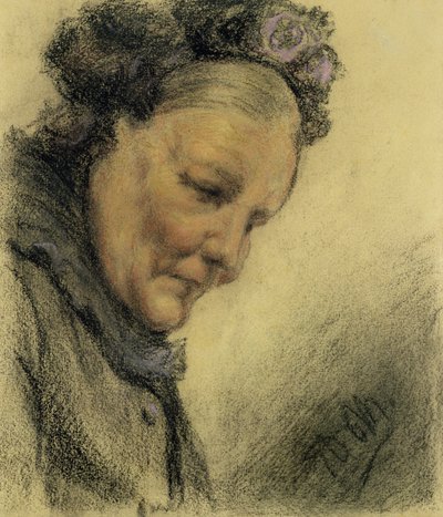 Vanhan naisen pää (paperiliitu ja pastelli) tekijältä Adolph Menzel