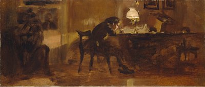 Poika kirjoituspöydän ääressä tekijältä Adolph Menzel