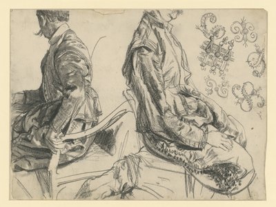 Malli, joka esittää Saksin vaaliruhtinas Johann Georg I:n juhlapukua kahdesta näkökulmasta, Historiallinen museo, Dresden tekijältä Adolph Menzel