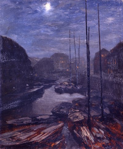 Kuunvalo Friedrichsgrachtin yllä vanhassa Berliinissä tekijältä Adolph Menzel