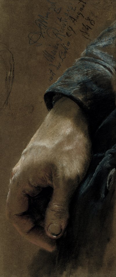Oikea käsi piirretty vasemmalla kädelläni, 1848 (värillinen liitu paperille) tekijältä Adolph Menzel