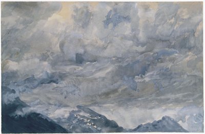 Pilvinen taivas vuorenhuippujen yllä tekijältä Adolph Menzel