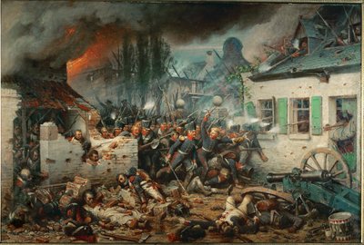 Preussilaiset joukot hyökkäävät Plancenoitin kylään Waterloon taistelun aikana (öljy kankaalle). tekijältä Adolph Northen