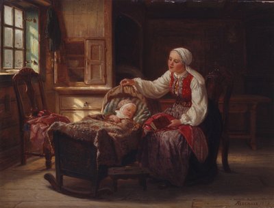 Äiti lapsen kanssa tekijältä Adolph Tidemand