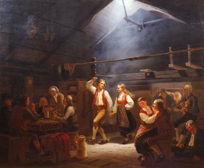 Sunnuntai-iltapäivä Hardangerskin tupakkahuoneessa (maalaus) tekijältä Adolph Tidemand