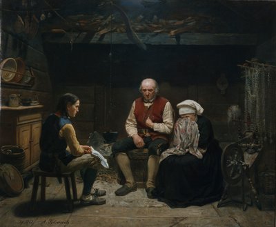 Traagiset uutiset (öljy kankaalle) tekijältä Adolph Tidemand