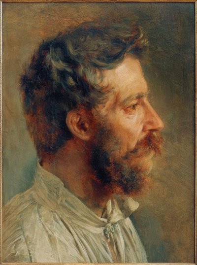 Bärtiger Arbeiterkopf im Profil tekijältä Adolph Menzel