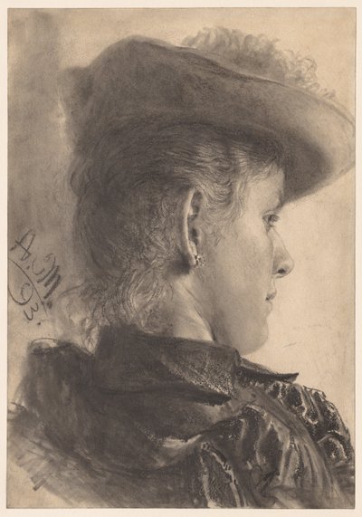 Naisen rintakuva takaa katsottuna tekijältä Adolph Menzel