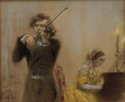 Clara Schumann ja Joseph Joachim muusikot tekijältä Adolph Menzel