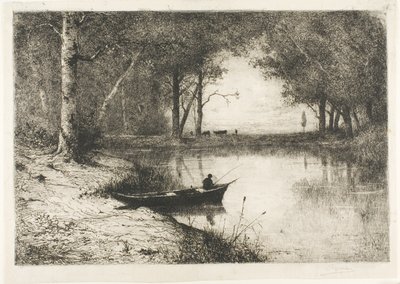 Kalastaja veneessä joenvarrella tekijältä Adolphe Appian