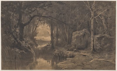 Kolme kalastajaa joen rannalla metsän laidalla tekijältä Adolphe Appian
