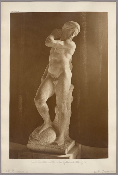 Firenze: Michelangelon keskeneräinen Apollon-patsas Uffizin taidemuseossa tekijältä Adolphe Braun