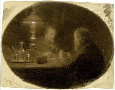 Kaksi ystävää pöydän ääressä tekijältä Adolphe Felix Cals