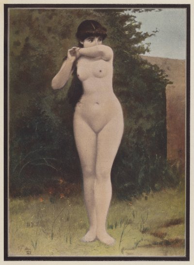 Yllättynyt nainen (väri litho) tekijältä Adolphe-Frederic Lejeune