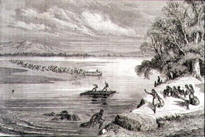 Colorado-joen ylittäminen 1860-luvulla (kaiverrus) tekijältä Adolphe Gusman