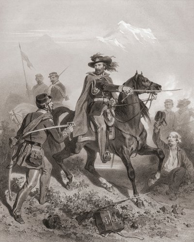Giuseppe Garibaldi Varesen taistelussa. (Tulosta) tekijältä Adolphe Jean Baptiste (after) Bayot
