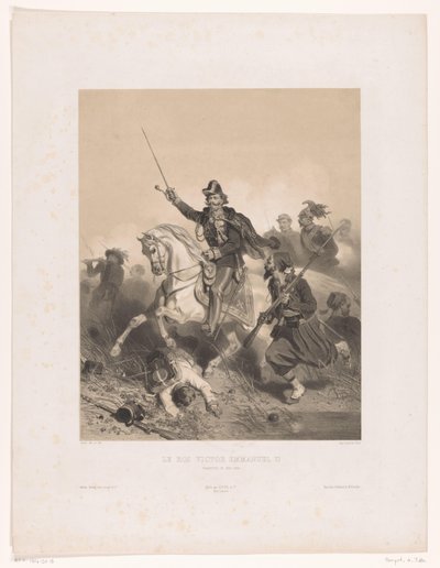 Italian kuningas Viktor Emmanuel II Palestron taistelussa Le roi Victor Emmanuel II (nimi esineessä) tekijältä Adolphe Jean Baptiste Bayot