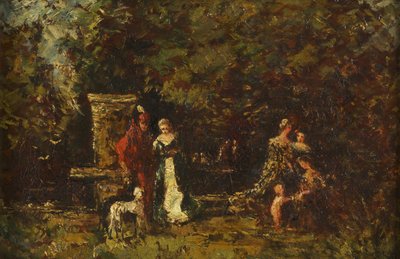 Tyylikkäitä hahmoja Woodland Gladessa, n. 1860-80 (öljy paneelille) tekijältä Adolphe Joseph Thomas Monticelli