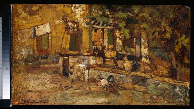 Maatilapiha aasin ja kukon kanssa tekijältä Adolphe Joseph Thomas Monticelli