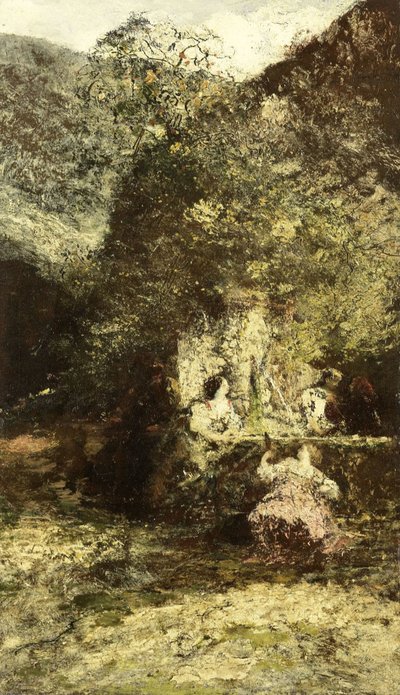 Figuurit lähellä suihkulähdettä tekijältä Adolphe Joseph Thomas Monticelli