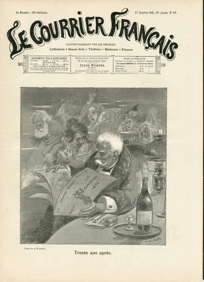 Kansi "" Le Courrier francais"", numero 43, Satirical in B & W tekijältä Adolphe Leon Willette