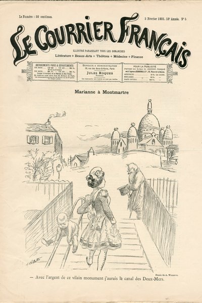 Kansi "" Le Courrier francais"", numero 5, Satirical in B & W tekijältä Adolphe Leon Willette