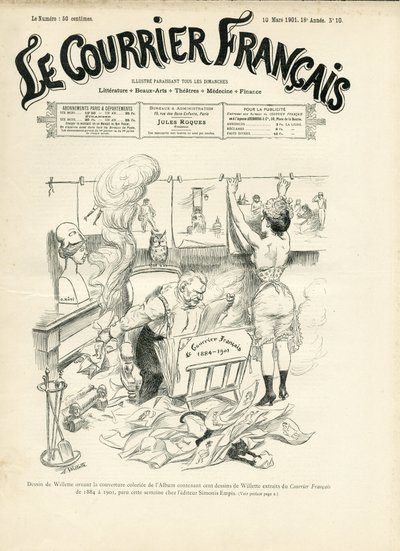 Kuva Adolphe dit Willettesta (1857-1926) Le Courrier francais -lehden kanteen tekijältä Adolphe Leon Willette