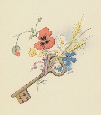 Avain ja kukat (väri litho) tekijältä Adolphe Leon Willette