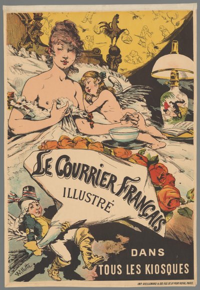 Werbeplakat: Le Courrier Français illustré in den Kiosken tekijältä Adolphe Leon Willette
