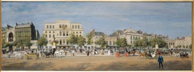 Vue générale des théâtres du boulevard du Temple en 1862, vuonna 1862 (öljy kankaalle) tekijältä Adolphe Martial Potemont