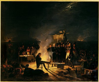 Napoleonin bivouac Wagramnuitin taistelukentällä 5.-6. heinäkuuta 1809 ... (maalaus kankaalle) tekijältä Adolphe Roehn