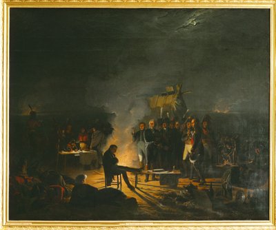 Napoleon bivouacissaan Wagramin taistelukentällä... (maalaus kankaalle) tekijältä Adolphe Roehn