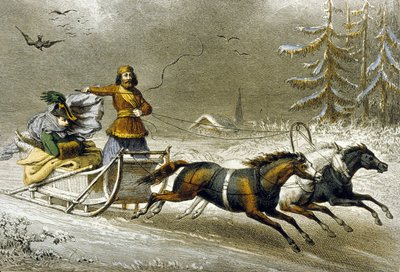 Kelkka lumessa, Venäjä (värikaiverrus) tekijältä Adolphe Rouargue