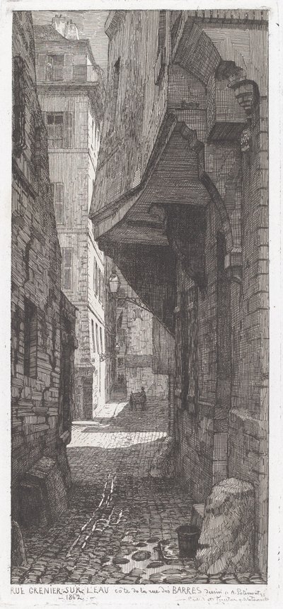 Rue Grenier veden päällä, rue des Barresin vieressä tekijältä Adolphe Théodore Jules Martial Potémont