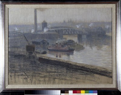 Trafford Bridge ja Pomona Dock (pastelli paperille) tekijältä Adolphe Valette