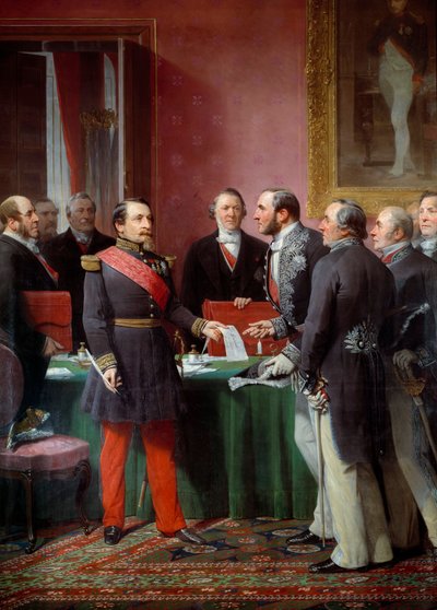 Keisari Napoleon III (1808-1873) luovutti paroni Georges Haussmannille (1809-1891) asetuksen naapurikuntien liittämisestä kesäkuussa 1859 tekijältä Adolphe Yvon