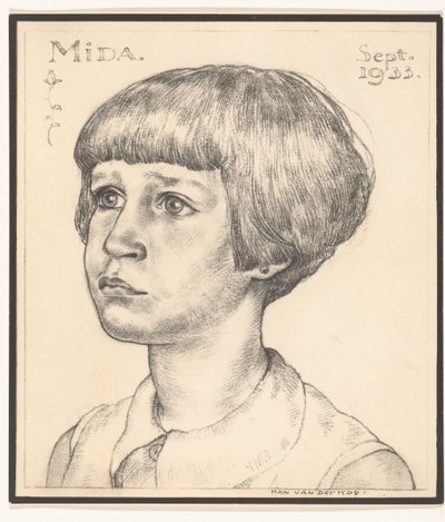 Valokuvakopio Han van der Kopin Midan muotokuvasta Mida syyskuu 1933 (otsikko esineessä) tekijältä Adriaan Bijl (attributed to)