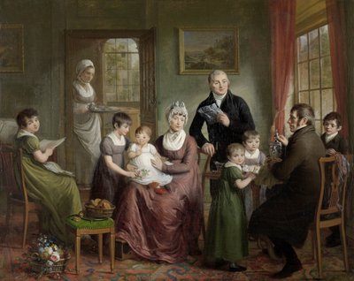 Muotokuva Adrianus Bonebakkerin perheestä Dirk L. Bennewitzin kanssa Muotokuva Adrianus Bonebakkerin ja hänen kumppaninsa D.L. Bennewitz tekijältä Adriaan de Lelie (signed by artist)