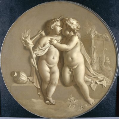 Kaksi puttia rakkauden liekeillä Rakkauden allegooria, 1696 tekijältä Adriaan van der Werff