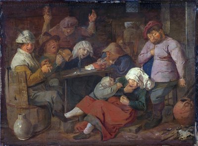 Hollanti: majatalo, jossa on juopuneita talonpoikia Poor Folk Drinking in a Tavern (köyhä kansa juomassa kapakassa) tekijältä Adriaen Brouwer