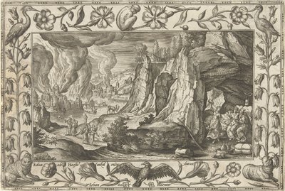 Lot i les seves filles Paisatges amb escenes bíbliques, mitològiques i escenes de caça (títol de la sèrie). tekijältä Adriaen Collaert